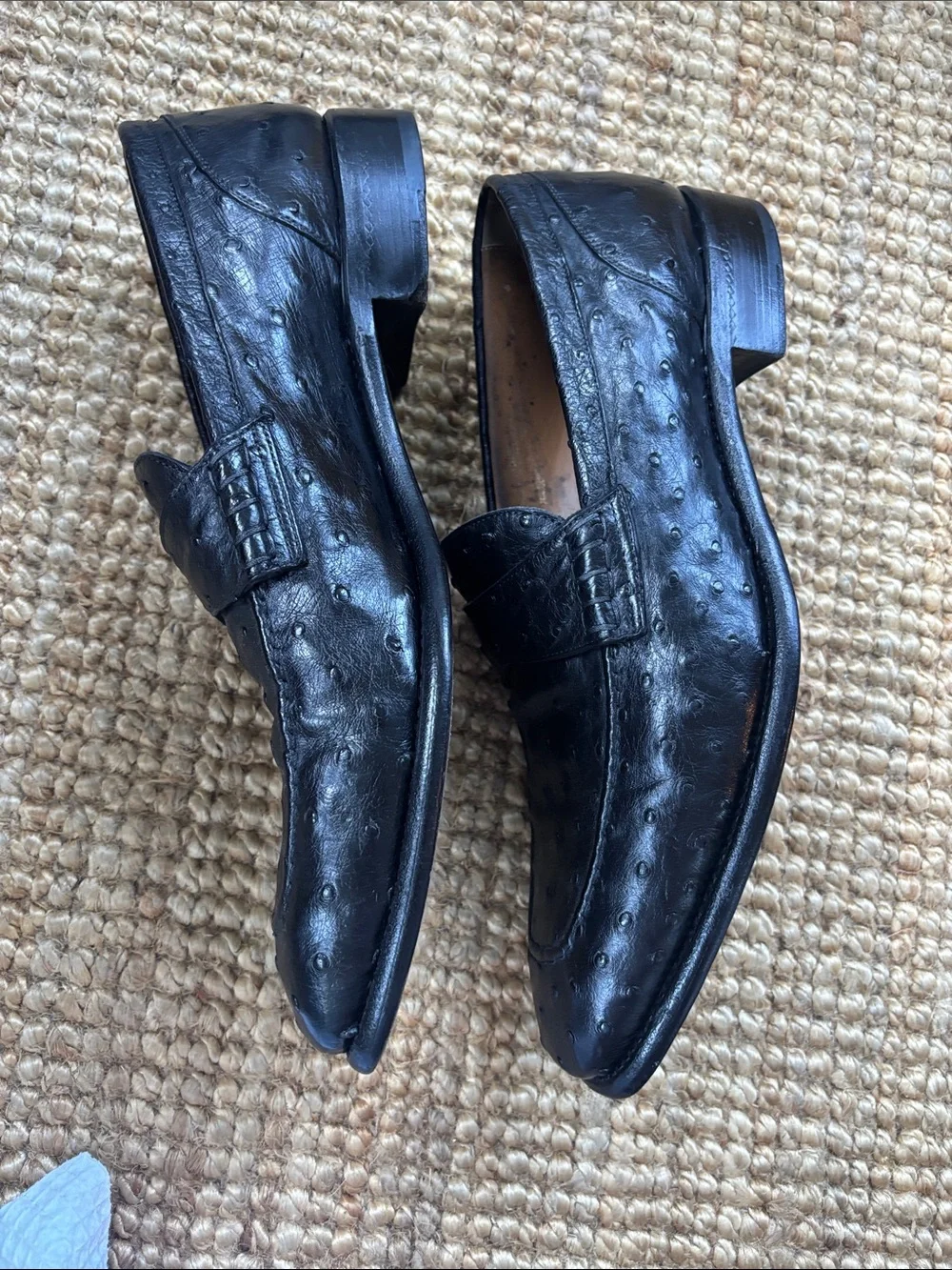 Ermenegildo Zegna Black Men’s Ostrich Leather Penny Loafers
